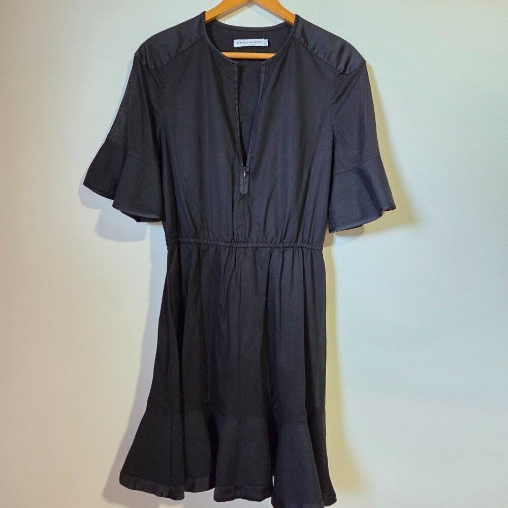 EUC REBECCA MINKOFF BLACK ZIPPERED FRONT BELL SLEEVES LITTLE BLACK DRESS SZ MED